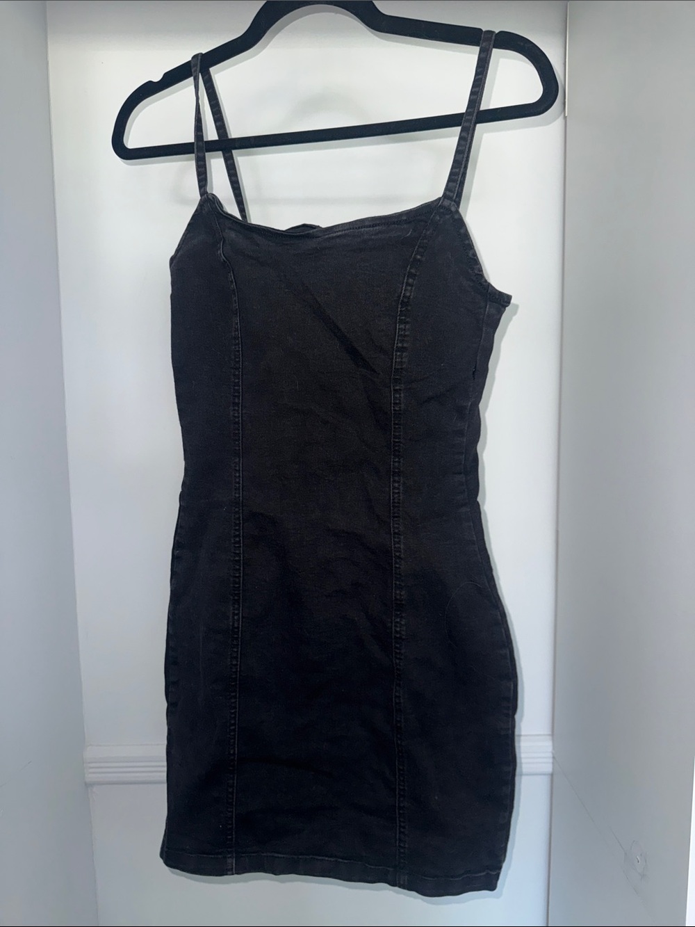 H&M Divided Black Denim Bodycon Mini Dress with Spaghetti Straps